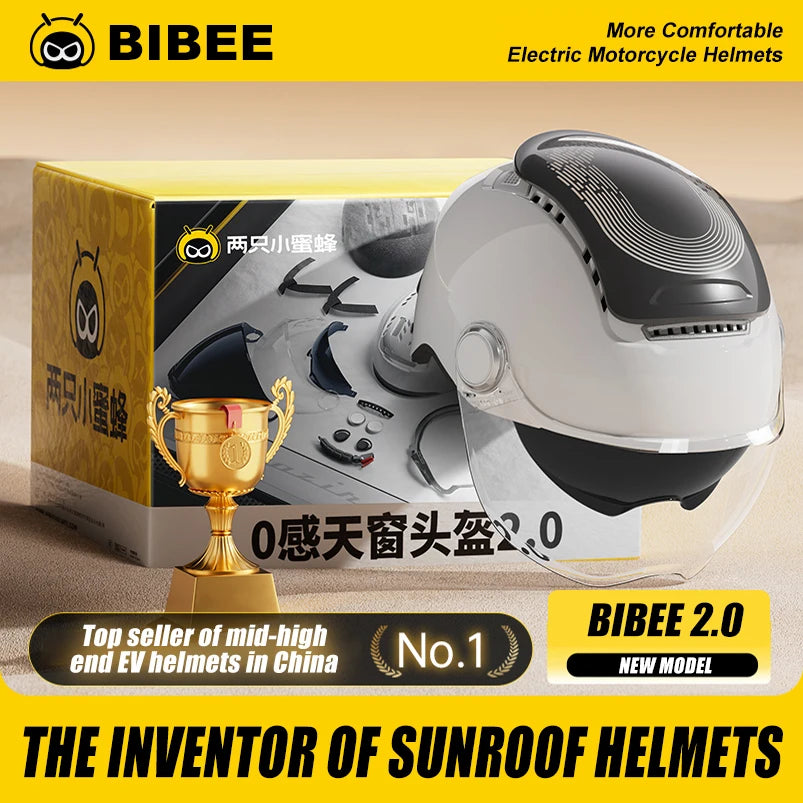 BIBEE 2.0 Electric Motorcycle Helmet Men Women Summer Breathable Motorbike Open Face Helmet Dual Lenses Jet Scooter Half Helmets