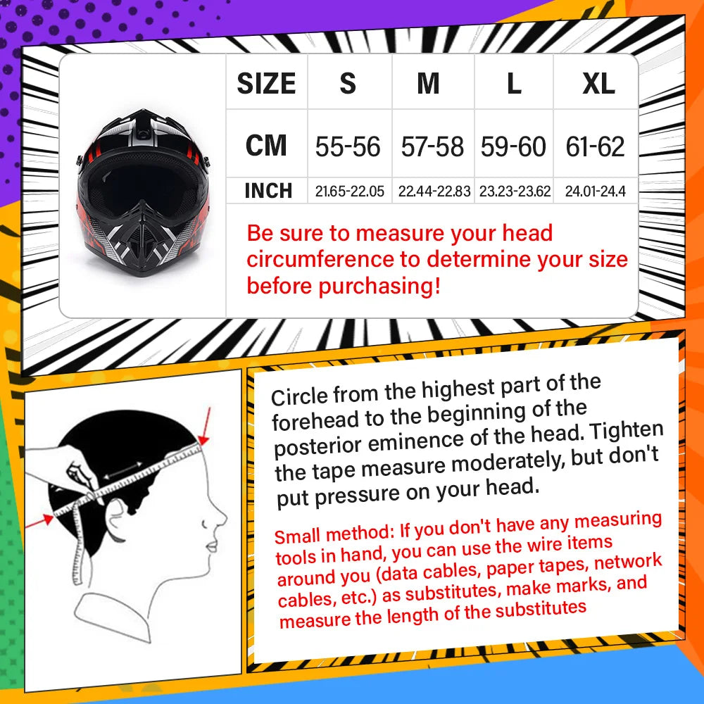 DOT Approved Motocross Helmet Combo Kit for Adult, L/XL Size Full Face Off-Road Helmet with Goggles Gloves Mask for ATV UTV Dirt
