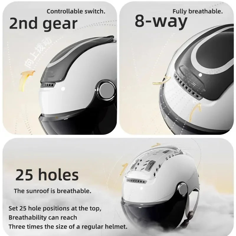 BIBEE 2.0 Electric Motorcycle Helmet Men Women Summer Breathable Motorbike Open Face Helmet Dual Lenses Jet Scooter Half Helmets