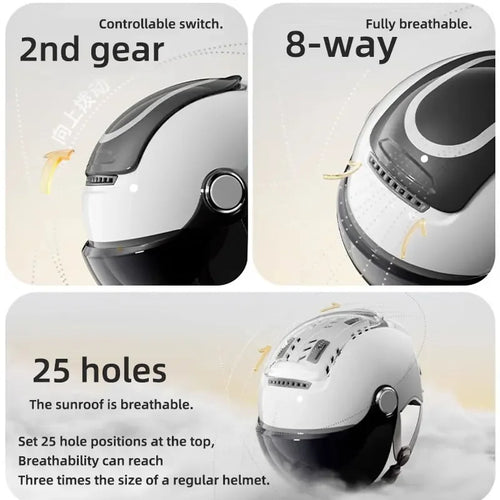 BIBEE 2.0 Electric Motorcycle Helmet Men Women Summer Breathable Motorbike Open Face Helmet Dual Lenses Jet Scooter Half Helmets